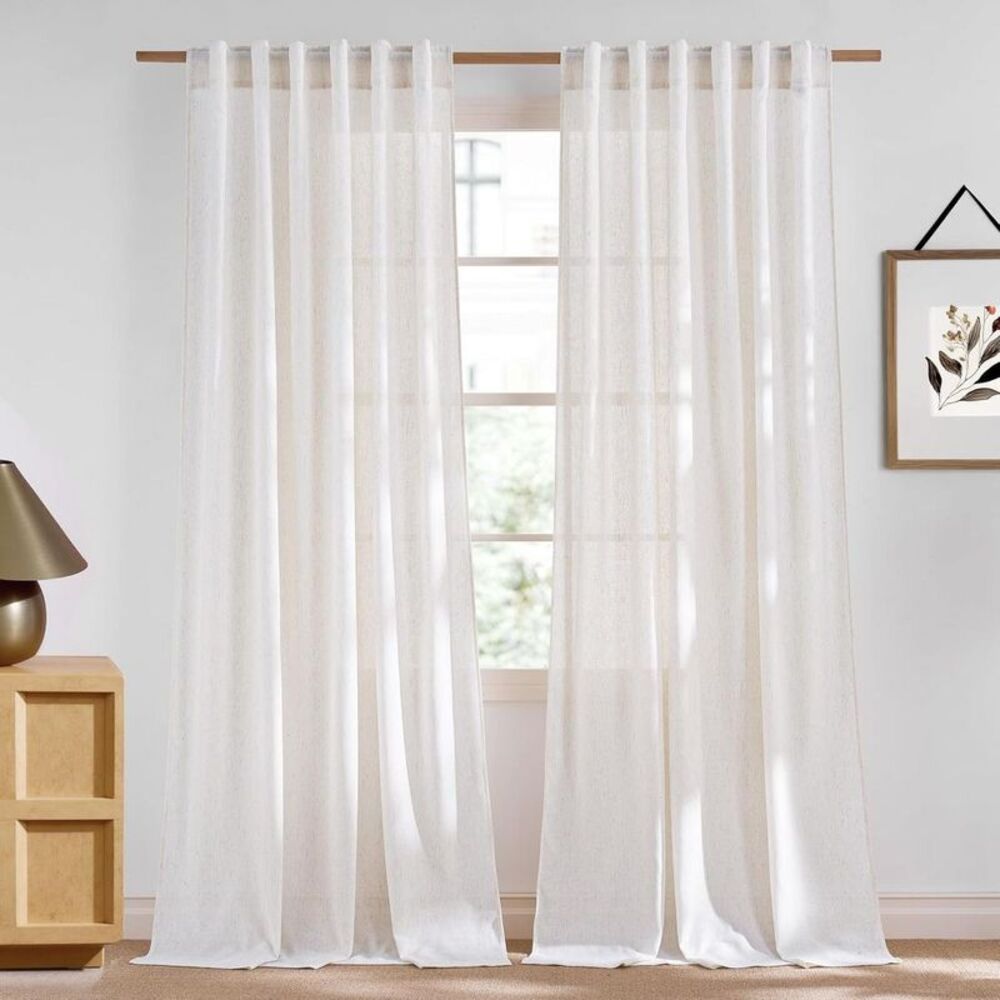 Linen Blend Semi Sheer Light Filtering Curtains 55"x108" 2ct - White